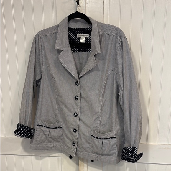 Christopher & Banks blue/white pinstriped/polkadot accents,  jacket size XL - Picture 1 of 9